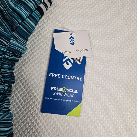 New Womens Size M Lagoon Stripe Tankini Swim Top Adj Strap Ruching Blue Black Sw - Picture 4 of 8